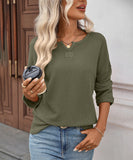 Striped Waffle Knit Top Stretch All Day Comfort Everyday