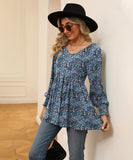 Printed Bubble Long Sleeve Fitted Top Nylon Elastane Blend