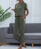 Chic Comfort Home Suit with Short-Sleeved Top and Slim Trousers
