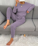 Comfortable Large-Size Purple Long-Sleeved Home Wear Set