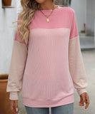 Round Neck Stretchy Strip Multicolor Long Sleeve T Shirt