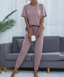 Chic Comfort Home Suit with Short-Sleeved Top and Slim Trousers