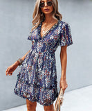 Casual Vacation Style Floral Print Half Skirt Dress for Women