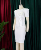 Solid Color Short Sleeved Wraparound Lace Ruffled Dress