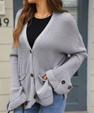 Classic Relaxed Cardigan With Pocket V Neck For Women
