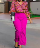 Stylish Printed Long-Sleeved Shirt Wide-Leg Pants Fashion Suit