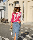 Relaxed Floral Patchwork Pullover Sweater Long Sleeve