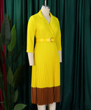 Elegant Women's Suit-Style Pleated Dress with Belt and Collar