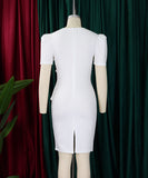 Solid Color Short Sleeved Wraparound Lace Ruffled Dress