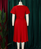 Square Neck High Waisted Large Hem Dress in Solid Color