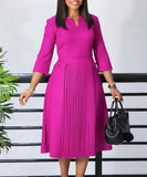 Solid Color Pleated Large Size Dress in Pink Deep Blue and Rose