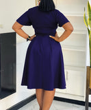 Plus Size Solid Color Lace Up Short Sleeve Dress for Women