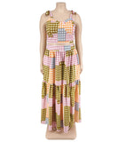 Plaid Sleeveless Blazer With Wide Skirt Set In Vibrant Colors