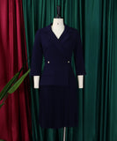 Seductive All Black Pleated Dress With Tailored Collar