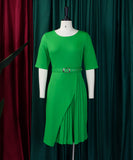 Fashionable High-Waisted Pleated Dress With Five-Quarter Sleeves
