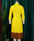 Elegant Women's Suit-Style Pleated Dress with Belt and Collar