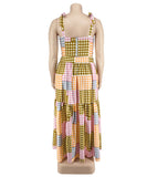 Plaid Sleeveless Blazer With Wide Skirt Set In Vibrant Colors