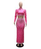 Chic Long Sleeve Top Bag Hip Split Skirt Two-Piece Set for Elegant Versatility