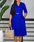 Elegant Solid Color Five-Quarter Sleeve Dress