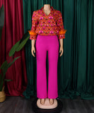 Stylish Printed Long-Sleeved Shirt Wide-Leg Pants Fashion Suit