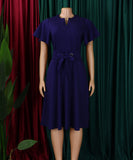 Plus Size Solid Color Lace Up Short Sleeve Dress for Women