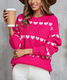 Classic Women Heart Pattern Knit Sweater Trendy Pullover
