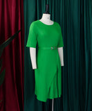 Fashionable High-Waisted Pleated Dress With Five-Quarter Sleeves