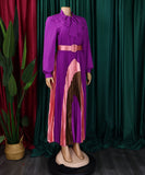 Strappy Pleated Long Sleeve Multi Color Dress for Women