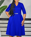 Elegant Solid Color Five-Quarter Sleeve Dress