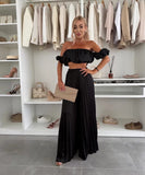 Elegant Plunging Pleated Pants Set Solid Colors Everyday