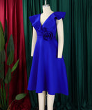 V Neck Ruffled Floral Evening Dress for Elegant Banquets