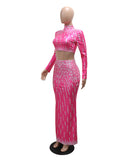 Chic Long Sleeve Top Bag Hip Split Skirt Two-Piece Set for Elegant Versatility