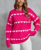 Classic Women Heart Pattern Knit Sweater Trendy Pullover