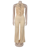 Women's High Neck Sleeveless One-Piece Pants in Apricot Black White