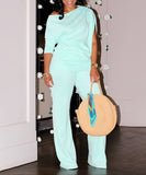 Chic Two-Piece Straight-Leg Suit with Asymmetrical Sleeve Design