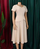 Fashionable Solid Color V Neck Short Sleeve A Line Dress