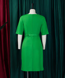 Fashionable High-Waisted Pleated Dress With Five-Quarter Sleeves