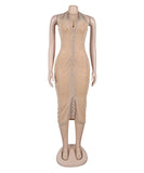 Glamorous Hot Drill Hanging Neck Perspective Slim Slit Wrap Buttock Dress