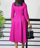 Solid Color Pleated Large Size Dress in Pink Deep Blue and Rose
