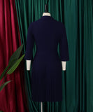 Seductive All Black Pleated Dress With Tailored Collar