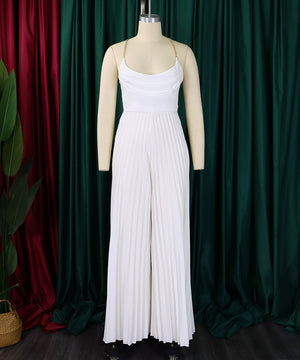 Fashion Sexy Chain Hanging Neck High Waist Backless Jumpsuit