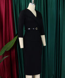 Collared High Waisted Pencil Skirt with Fitted Waist and Gathered Neckline