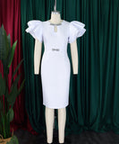 Round Neck Ruffled Sleeve Diamond Studded Halter Dress