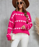 Classic Women Heart Pattern Knit Sweater Trendy Pullover