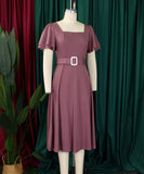 Stylish Solid Color Dress with Flared Sleeves and Square Neck