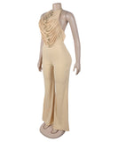 Women's High Neck Sleeveless One-Piece Pants in Apricot Black White