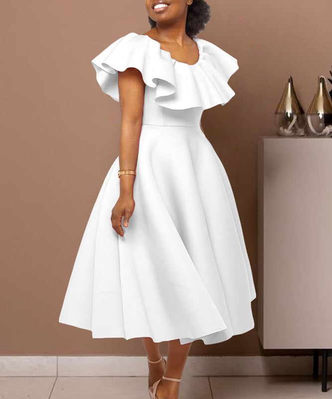 Elegant Ruffled Skirt Banquet Dress in Black Red and White