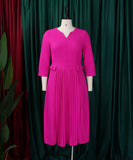 Solid Color Pleated Large Size Dress in Pink Deep Blue and Rose