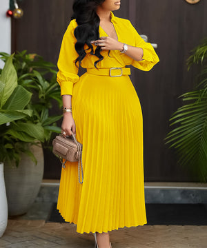 V-Neck Pleated Maxi Dress