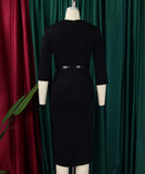 Collared High Waisted Pencil Skirt with Fitted Waist and Gathered Neckline